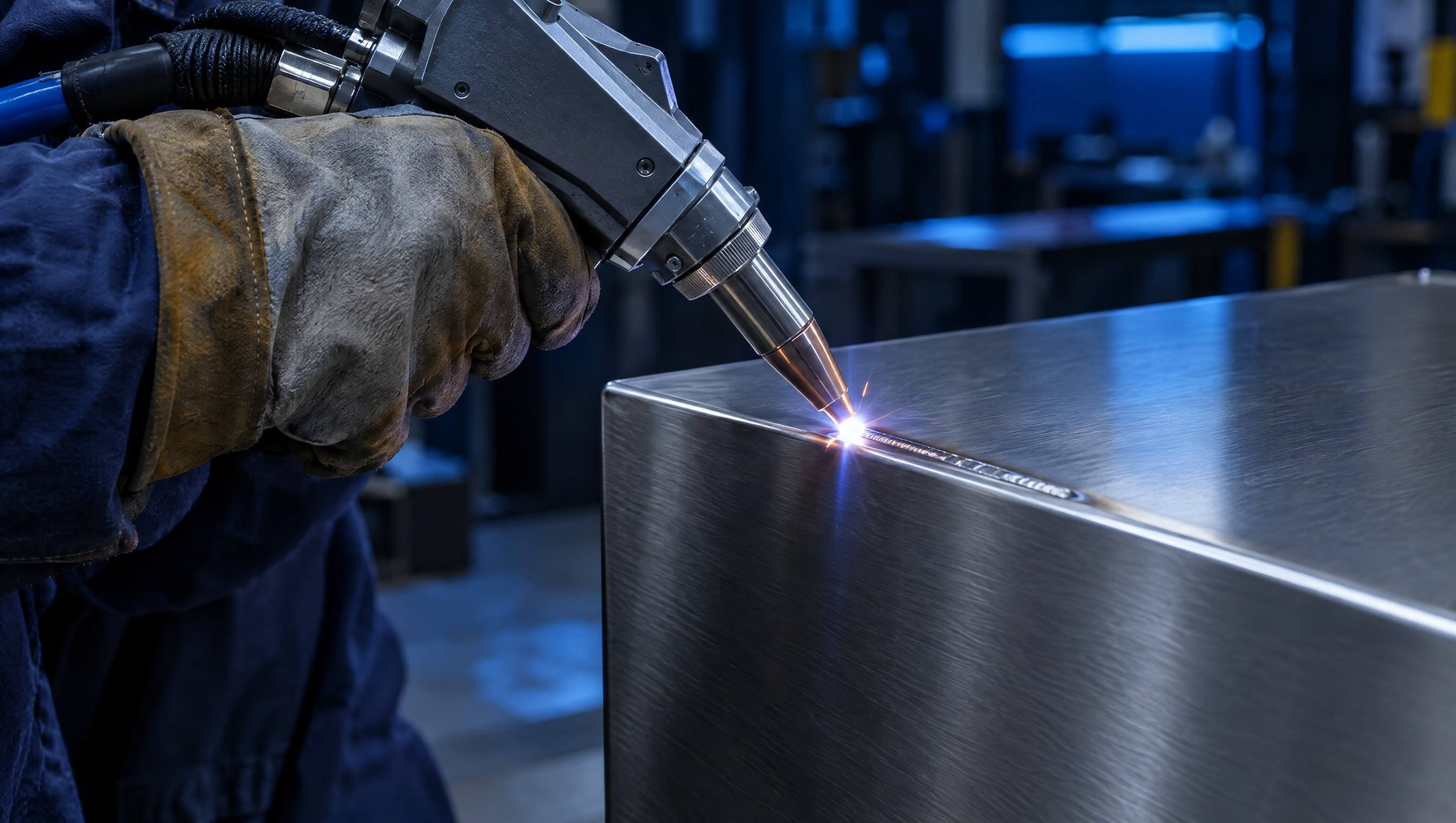 Sudură laser pe colțul unei carcase din inox